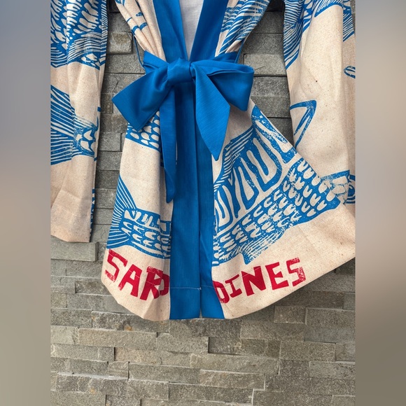 Blue Fish Swimsuit Bathing Suit Coverup Kimono Mini Dress Small - Picture 2 of 11